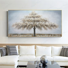 Load image into Gallery viewer, Abstract Tree Painting Gray Acrylic Texture Gold Canvas Wall Art Gp046