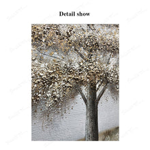 Load image into Gallery viewer, Abstract Tree Painting Gray Acrylic Texture Gold Canvas Wall Art Gp046