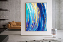 Load image into Gallery viewer, Blue White Gold Abstract Painting for Home Texture Art Kp073