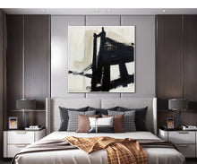 Load image into Gallery viewer, Black and White Abstract Painting on Canvas Minimalist Art Op015