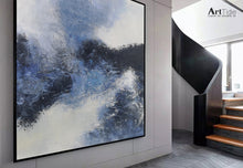 Load image into Gallery viewer, Blue And Black White Abstract Painting Minimalist Art Qp095