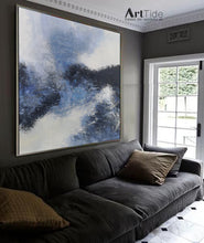 Load image into Gallery viewer, Blue And Black White Abstract Painting Minimalist Art Qp095