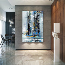 Load image into Gallery viewer, Black Grey Blue Abstract Textured Painting Original Painting Fp091