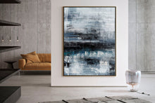 Load image into Gallery viewer, Black Blue Gray Wall Art Textured Abstract Painting Contemporary Art Fp098