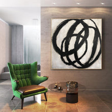 Load image into Gallery viewer, Circle Black and White Abstract Painting on Canvas Living Room Art Kp037
