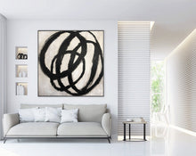 Load image into Gallery viewer, Circle Black and White Abstract Painting on Canvas Living Room Art Kp037