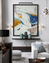 Load image into Gallery viewer, Large Original Blue White Yellow Abstract Painting Minimalist Art Qp047