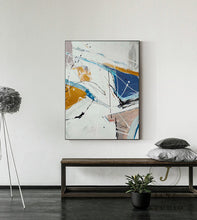 Load image into Gallery viewer, Large Original Blue White Yellow Abstract Painting Minimalist Art Qp047