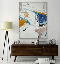Load image into Gallery viewer, Large Original Blue White Yellow Abstract Painting Minimalist Art Qp047