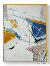 Load image into Gallery viewer, Large Original Blue White Yellow Abstract Painting Minimalist Art Qp047