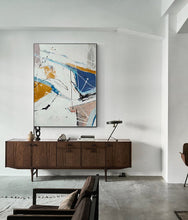 Load image into Gallery viewer, Large Original Blue White Yellow Abstract Painting Minimalist Art Qp047