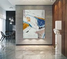 Load image into Gallery viewer, Large Original Blue White Yellow Abstract Painting Minimalist Art Qp047