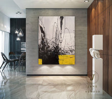 Load image into Gallery viewer, Black Grey Painting Yellow Painting Minimalist Abstract Oil Painting Qp087