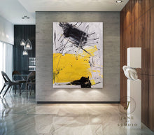 Load image into Gallery viewer, Black Gray Yellow Minimalist Abstract Painting Qp075