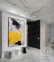 Load image into Gallery viewer, Black Gray Yellow Minimalist Abstract Painting Qp075