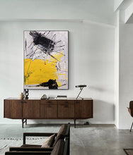 Load image into Gallery viewer, Black Gray Yellow Minimalist Abstract Painting Qp075