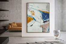Load image into Gallery viewer, Large Original Blue White Yellow Abstract Painting Minimalist Art Qp047