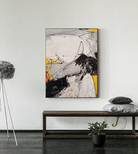 Load image into Gallery viewer, Black Oil Painting on Canvas Yellow Painting Minimalist Abstract Art Qp089