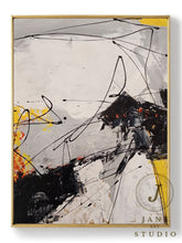 Load image into Gallery viewer, Black Oil Painting on Canvas Yellow Painting Minimalist Abstract Art Qp089