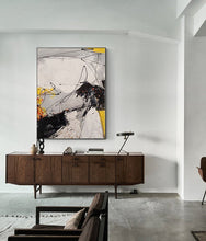 Load image into Gallery viewer, Black Oil Painting on Canvas Yellow Painting Minimalist Abstract Art Qp089