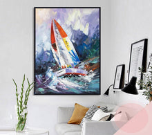 Load image into Gallery viewer, Sailboat Painting on Canvas Nautical Painting Purple Painting Op017