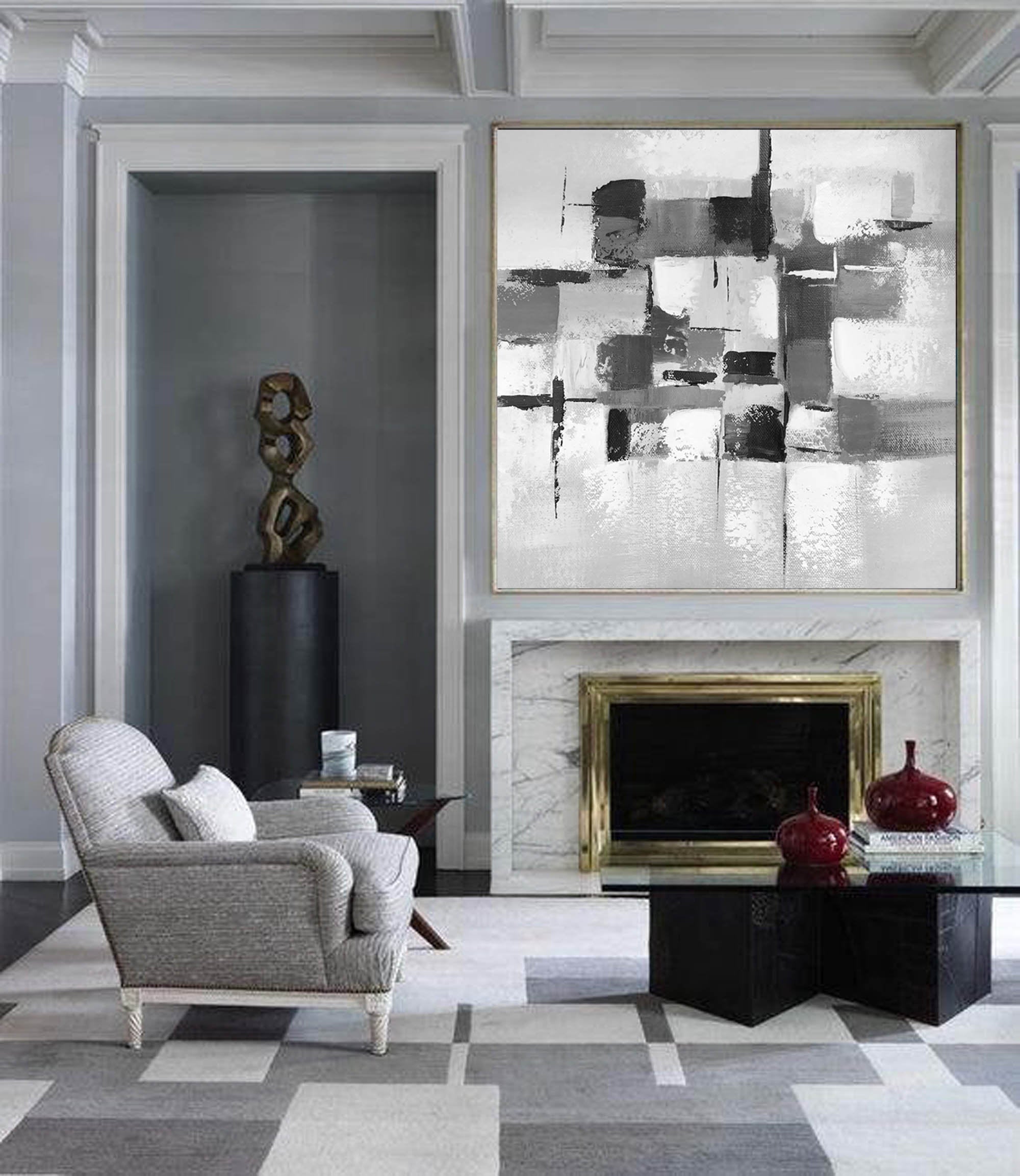 Black and White Wall Art Canvas Grey Abstract Painting cp033 – Extra ...