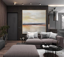 Load image into Gallery viewer, Large Original Sea Level Gold Oil Painting Sky Yellow Landscape Qp061