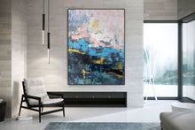 Load image into Gallery viewer, Blue Pink White Abstract Canvas Painting Original Xl Abstract Painting Qp019