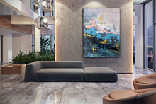 Load image into Gallery viewer, Blue Pink White Abstract Canvas Painting Original Xl Abstract Painting Qp019