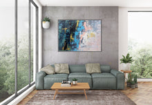 Load image into Gallery viewer, Blue Pink White Abstract Canvas Painting Original Xl Abstract Painting Qp019