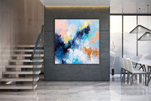 Load image into Gallery viewer, Blue Pink And White Abstract Painting Huge Art Qp020