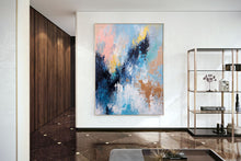 Load image into Gallery viewer, Blue Pink And White Abstract Painting Huge Art Qp020