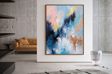 Load image into Gallery viewer, Blue Pink And White Abstract Painting Huge Art Qp020