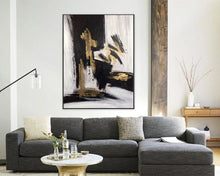 Load image into Gallery viewer, Gold and Black Abstract Painting Gold Leaf Canvas Painting Kp032