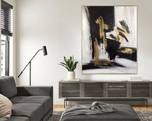 Load image into Gallery viewer, Gold and Black Abstract Painting Gold Leaf Canvas Painting Kp032
