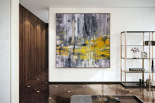 Load image into Gallery viewer, Black And White Abstract Painting Yellow Knife Painting Fp086