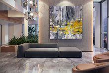 Load image into Gallery viewer, Black And White Abstract Painting Yellow Knife Painting Fp086
