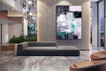 Load image into Gallery viewer, Black And White Green Modern Wall Art Unique Abstract Painting Qp015