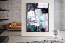 Load image into Gallery viewer, Black And White Green Modern Wall Art Unique Abstract Painting Qp015