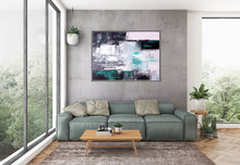 Load image into Gallery viewer, Black And White Green Modern Wall Art Unique Abstract Painting Qp015