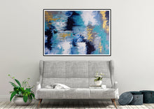 Load image into Gallery viewer, Blue White Gold Abstact Painting Palette Knife Artwork Contemporary Qp024