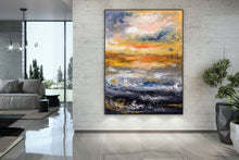 Load image into Gallery viewer, Blue Yellow Sea Palette Knife Painting Original Abstract Painting Fp077