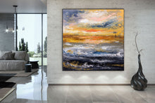 Load image into Gallery viewer, Blue Yellow Sea Palette Knife Painting Original Abstract Painting Fp077