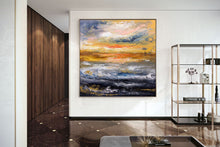 Load image into Gallery viewer, Blue Yellow Sea Palette Knife Painting Original Abstract Painting Fp077