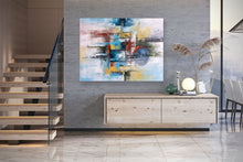 Load image into Gallery viewer, Blue White Orange Palette Knife Artwork Original Abstract Painting Fp093