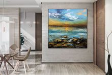 Load image into Gallery viewer, Blue Yellow Sea Palette Knife Painting Original Landscape Painting Fp049