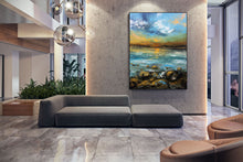 Load image into Gallery viewer, Blue Yellow Sea Palette Knife Painting Original Landscape Painting Fp049