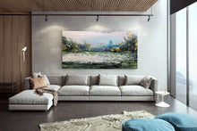 Load image into Gallery viewer, Green Blue Yellow Abstract Painting Landscape Canvas Art Fp052