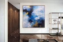 Load image into Gallery viewer, Blue White Gold Contemporary Art Office Oversize Artworks Qp030