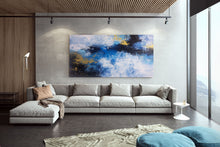 Load image into Gallery viewer, Blue White Gold Contemporary Art Office Oversize Artworks Qp030